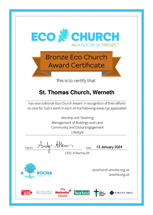 Bronze Eco Church Certificate